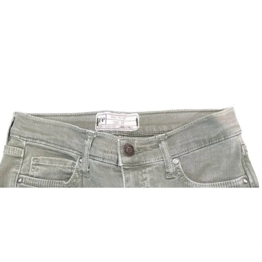 Free People Sage Green Distressed Skinny Jeans Blown Out‎ Knee Size 25 High Rise